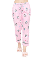 Smarty Pants Women's Silk Satin Pastel Pink Color Hello Kitty Print Full Sleeves Night Suit