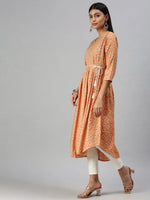 Women's Orange Printed A-Line Kurta-KG555G-Orange