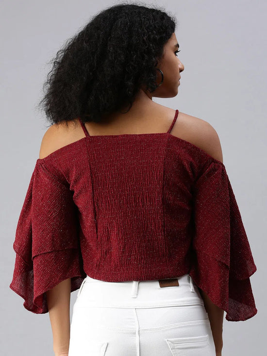 Women's Maroon Solid Top-AE-7019-Maroon