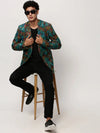 Men Blue Printed Casual Blazers-SOBLZ-080-9-Turquoiseblue