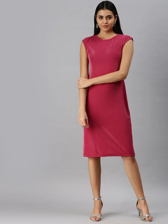 Women Pink Solid A-Line Dress-AE-9883-Pink