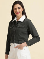 Women's Grey Solid Denim Jacket-LT-JKT-205556-Grey