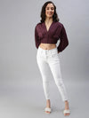 Women's Burgundy Solid Crop Top-AE-10291-Burgundy