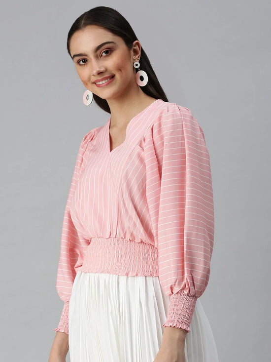 Women's Striped Peach Top-AE-10172-Peachwhite