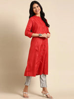 Women's Rust Embroidered Straight Kurta-ON-609-Rust