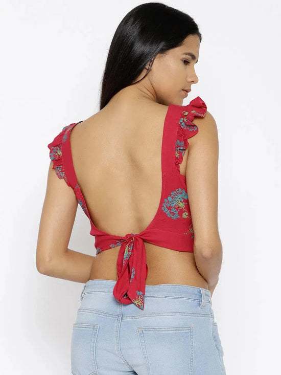 Back tie up Printed Crop Top in Red