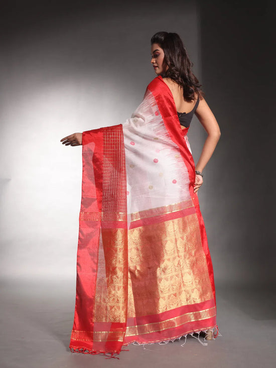 White Cotton Soft Saree With Ikkat Style-MA54BCT041490028