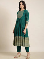 Women Anarkali Green Ethnic Motifs Kurta and Trousers Set Comes With Dupatta-BC-SK-1859-Green