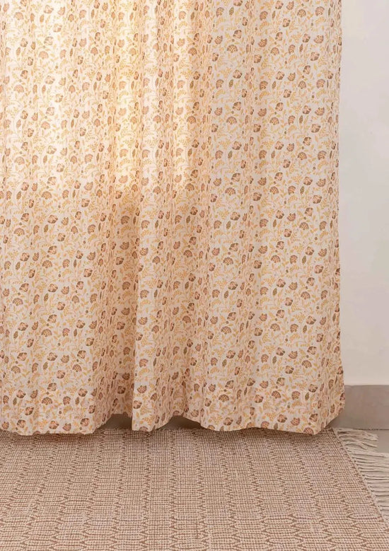 Calico 100% cotton ethnic sheer curtain for living room - Light filtering - Amber - Pack of 1-230825133