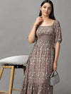 Women's Grey Floral Fit and Flare Dress-AE-15714-Grey