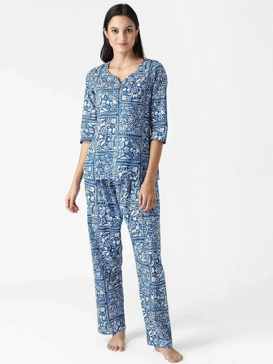 Kurta pyjama Set in Blue cotton Print