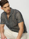 Men Black Floral Shirt-JOUSKA-1722-Black