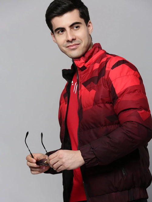 Men Red Colourblock Bomber Jacket-2188-Burgundy