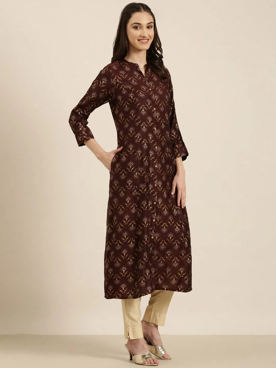 Women Maroon Floral Straight Kurta-ON-0019-Maroon