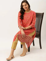 Women's Pink Printed Straight Kurtas-HO-1425-Pink