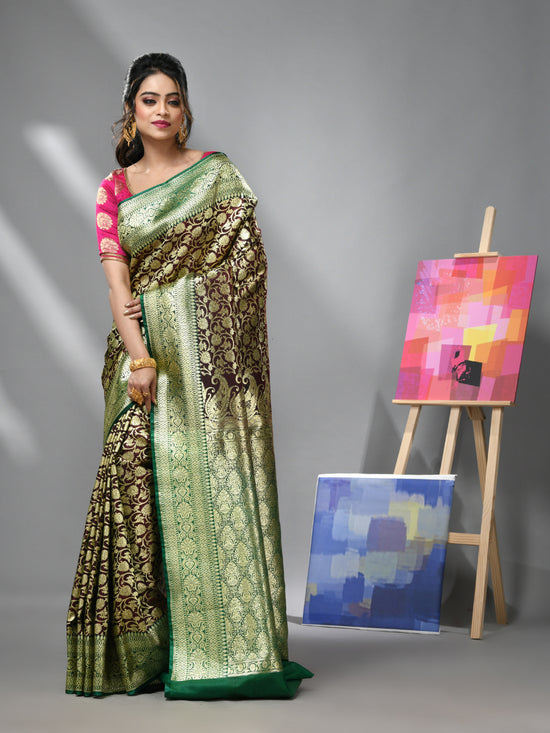 Dark Chocolate Silk Banarasi Saree With Zari Woven Designs-MA52BSL441050029