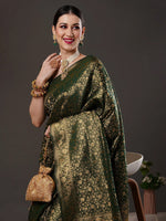 Saree Mall Women's  Blend Green Woven Design Designer Saree With Blouse Piece-14ALEKHA1401