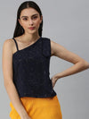 Women's Embellished Navy Blue Top-AE-10192-Navybluegold