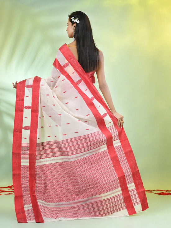 Off White Handwoven Cotton Saree With Ethnic Patterns-MA66CT431600019