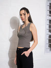 Women Grey Rib Sweetheart Neck Top