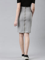 Women Grey Solid Pencil Skirt-AE-10609-Grey