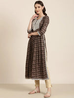 Women Taupe Printed Anarkali Kurta-SNG-7292-Taupe