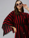 Women's Black Striped Kaftan Dress-SP-5846-Blackmaroon