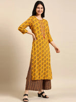 Women's Yellow Floral Kurta Set-GW-1773-Yellow