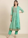 Women Green Printed Kurta Set-GW-3409-Green