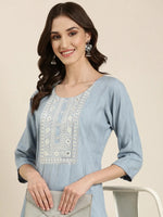 Women Blue Solid Straight Kurta-SKC-1191-Blue