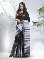 Black And White Shibori Printed Silk Saree-MA56BSL34610002