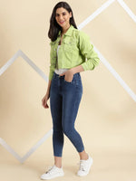 Women's Fluorescent Green Solid Open Front Jacket-GZ-5599-Fluorescentgreen