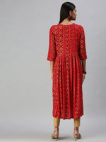 Women's Red Printed Straight Kurta-CR2046-Red