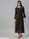 Women's Black Printed Anarkali Kurta-SG11-Black