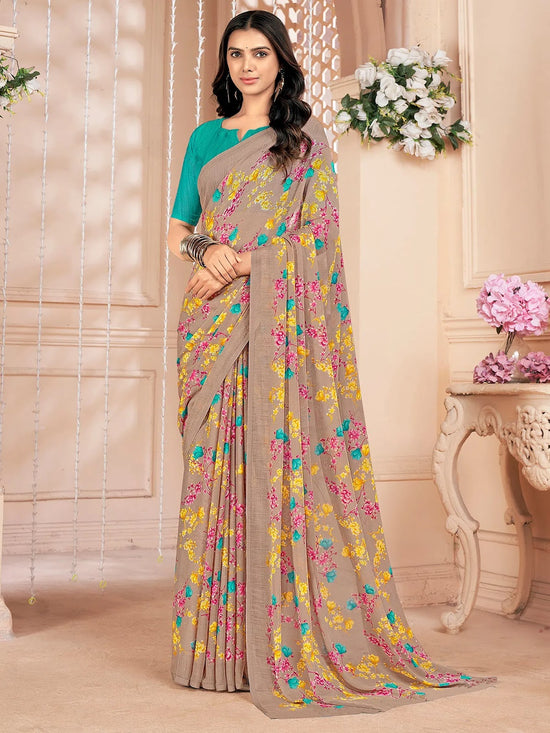 Saree Mall Women's Chiffon Beige Printed Designer Saree With Blouse Piece-STARCFN31901D