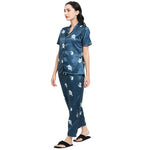 Smarty Pants Women's Silk Satin Teal Blue Color Baby Elephant Printed Night Suit