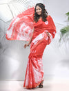 Red And White Shibori Printed Silk Saree-MA56BSL34610003