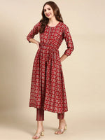 Women's Maroon Printed Kurta Set-SKC-991-Maroon