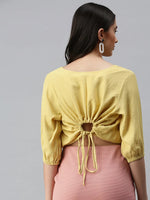 Women's Solid Yellow Top-AE-10209-Yellow