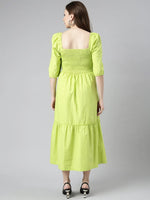 Women Green Solid Fit and Flare Dress-ON-747-Green