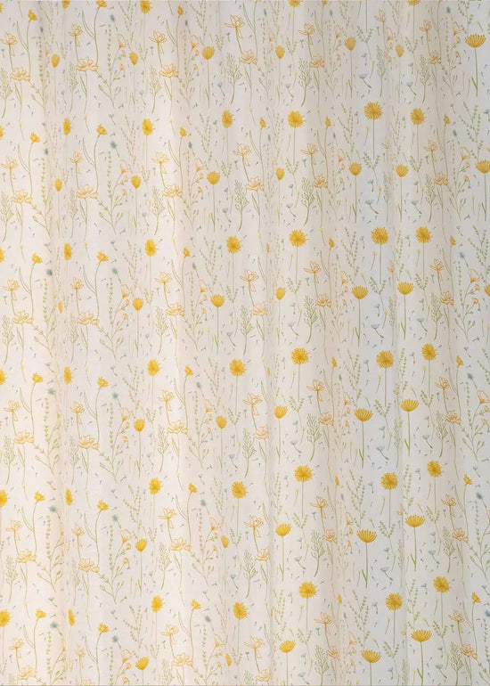 Drifting Dandelion 100% cotton floral curtain for kids room, living room - Room darkening - Yellow - Pack of 1-230421022