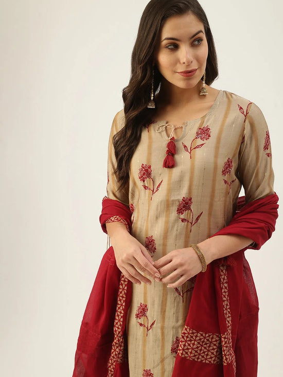 Women's Beige Printed Kurta Sets-FS-2199-Beige