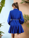 Women Royal Blue Poplin Short Skater Dress