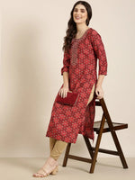 Women Burgundy Geometrical Straight Kurta-AT-A805-K-Burgundy