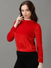 Women's Red Solid Pullover Sweatshirt-AE-10189-Red