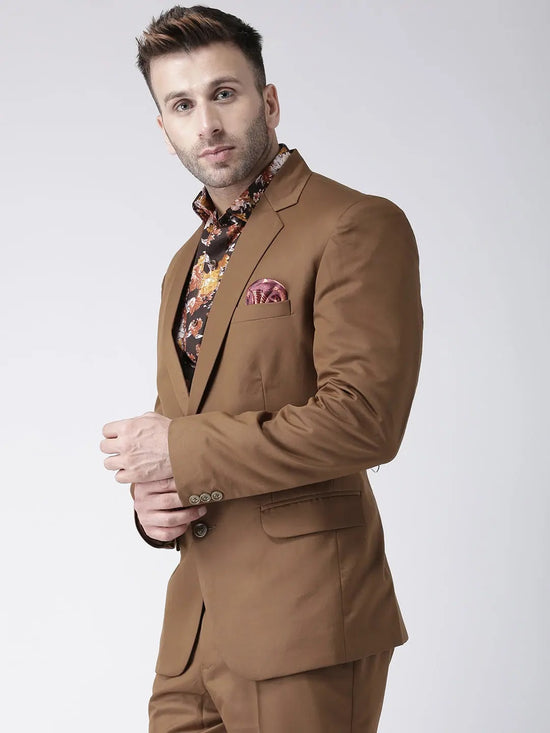 Hangup Men Standard Solid Men Formalwear-BrownBlazer