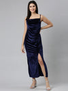 Women Navy Blue Solid Gown Dress-HQ-106-Navyblue