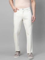 Genips Men's White Cotton Stretch Rico Slim Fit Solid Casual Chinos