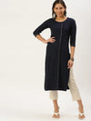 Women's Navy Blue Solid Straight Kurta-SKC-3128-Navyblue