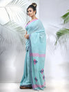 Sea Green Cotton Saree With Stripes Pattern-MA56CH33880043